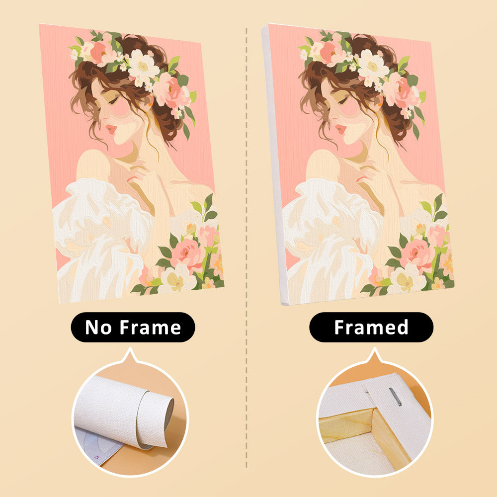 Bouquet Belles mini canvas shown rolled without a frame and pre-stretched on a frame