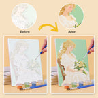 Before and after of a Bouquet Belles mini paint by numbers canvas