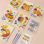 Breakfast Spread mini paint by numbers kit with six numbered canvases, acrylic paints, brushes and layout