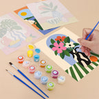 Filling in a Bright Interiors mini canvas with numbered acrylic paints and a fine brush