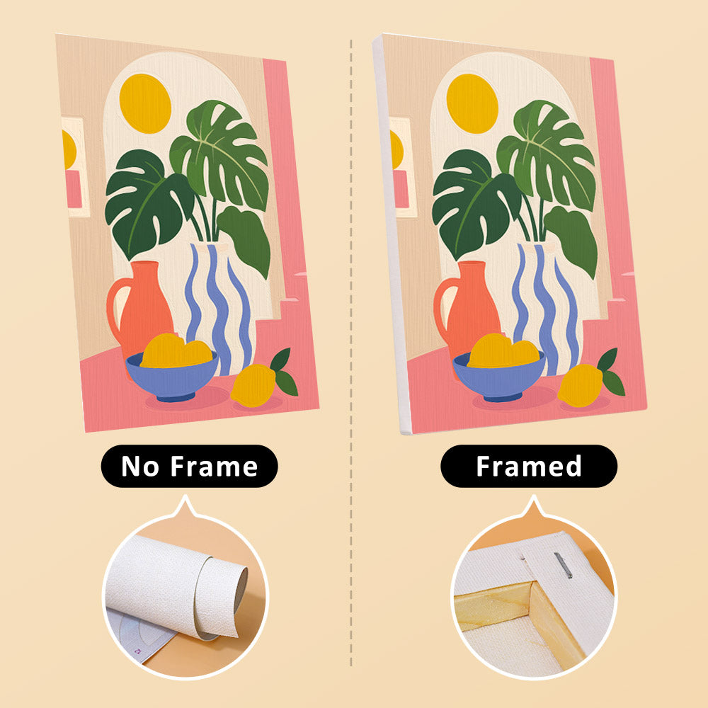 Bright Interiors mini canvas shown rolled without a frame and pre-stretched on a frame