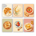 Brunch Club mini paint by numbers set: six plates of croissant, pear and cheese, soup, sandwich, yogurt and honey toast