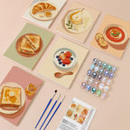 Brunch Club mini paint by numbers kit with six numbered canvases, acrylic paints, brushes and layout