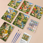 Bunny Garden mini paint by numbers kit with six numbered canvases, acrylic paints, brushes and layout