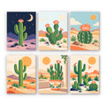 Cactus Country mini paint by numbers set: six designs of blooming saguaro, prickly pear and barrel cacti in the desert