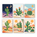 Cactus Country mini paint by numbers set: six designs of blooming saguaro, prickly pear and barrel cacti in the desert