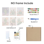 What's included without a frame: six rolled Cactus Country mini canvases, acrylic paints, three brushes and layout