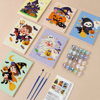 Candy Corn Chibis mini paint by numbers kit with six numbered canvases, acrylic paints, brushes and layout