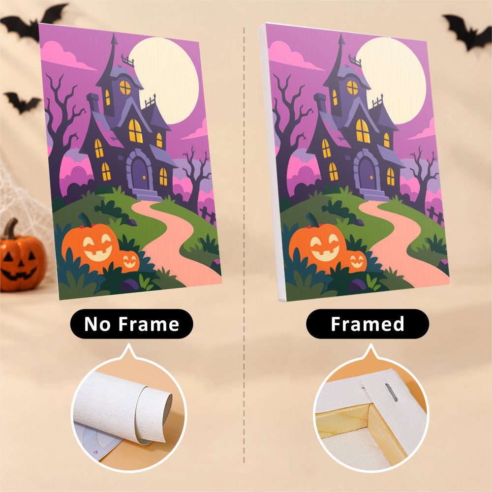 Candy Sky Halloween mini canvas shown rolled without a frame and pre-stretched on a frame