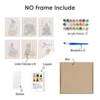 What's included without a frame: six rolled Candy Stripe Spooks mini canvases, acrylic paints, three brushes and layout