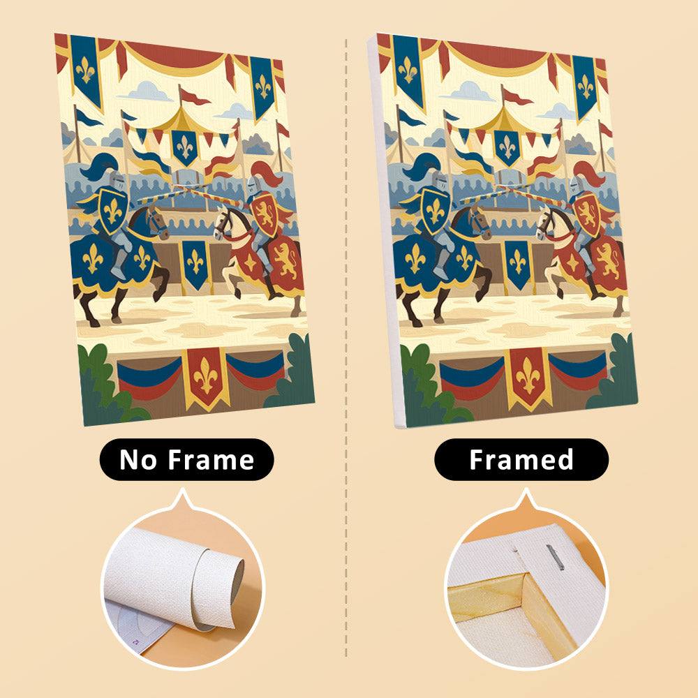 Castles & Knights mini canvas shown rolled without a frame and pre-stretched on a frame