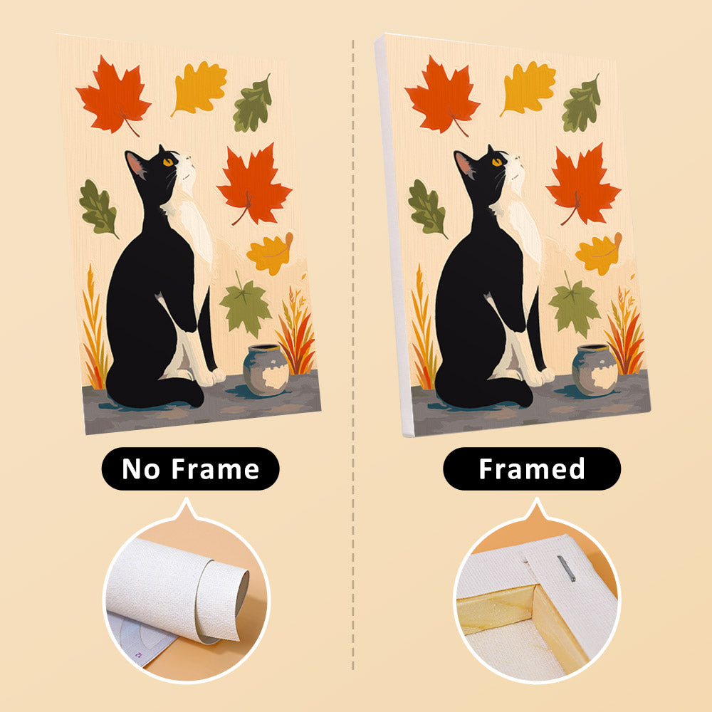Cats Through the Seasons mini canvas shown rolled without a frame and pre-stretched on a frame