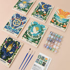 Celestial Cards mini paint by numbers kit with six numbered canvases, acrylic paints, brushes and layout