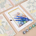 Numbered paint pots and brushes on a pre-stretched Checkerboard Still Life mini canvas