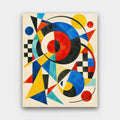 Circles in Concert paint by numbers kit of bold geometric circles, triangles and checkerboards in red, blue, yellow and black