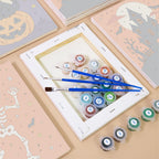 Numbered paint pots and brushes on a pre-stretched Classic Halloween mini canvas