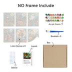 What's included without a frame: six rolled Classic Monster Moon mini canvases, acrylic paints, three brushes and layout