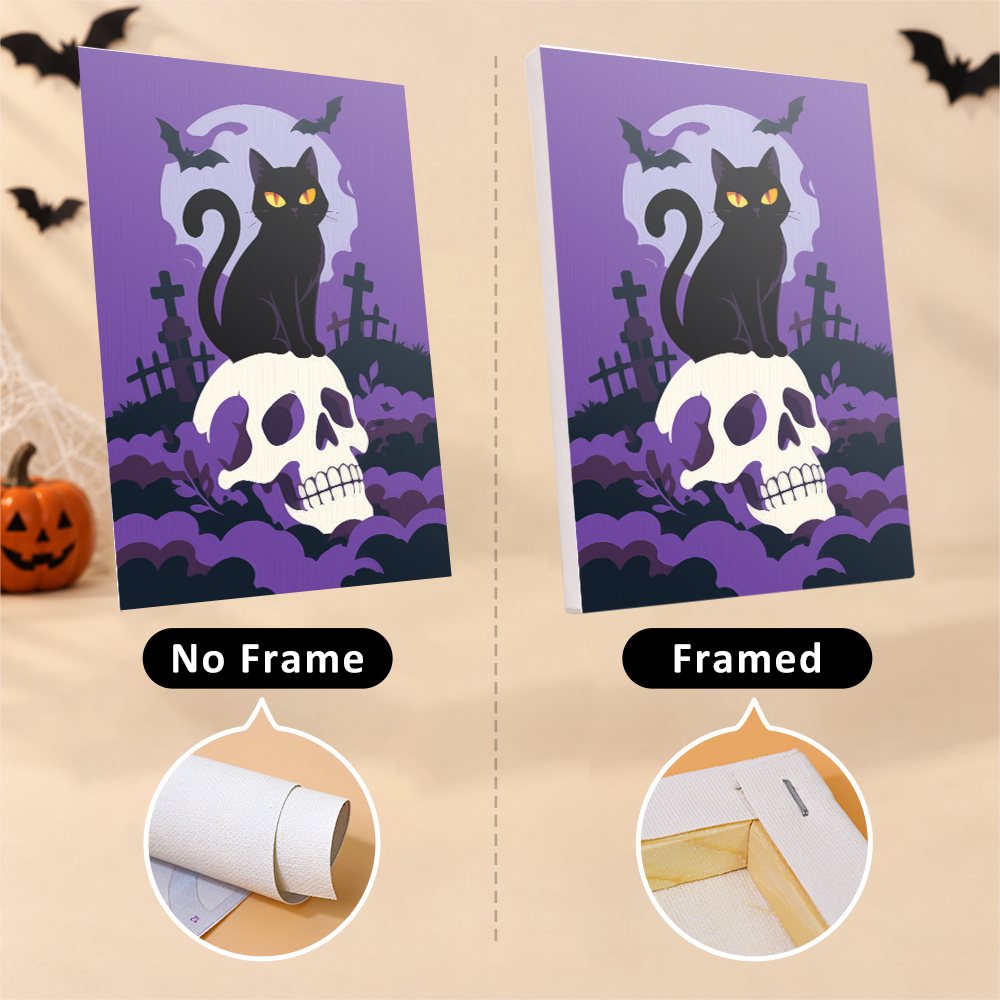 Classic Spooky Nights mini canvas shown rolled without a frame and pre-stretched on a frame