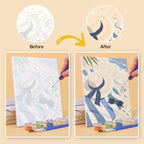 Before and after of a Coastal Blues mini paint by numbers canvas