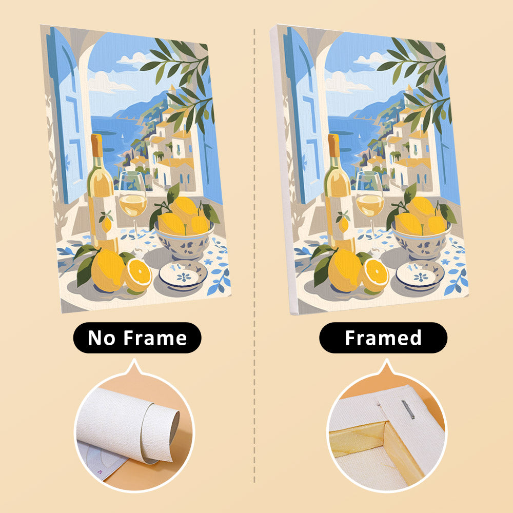 Coastal Breakfast mini canvas shown rolled without a frame and pre-stretched on a frame