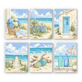 Coastal Whites mini paint by numbers set: six designs of hydrangeas, a bicycle, a cottage door, boardwalk, driftwood and sea glass