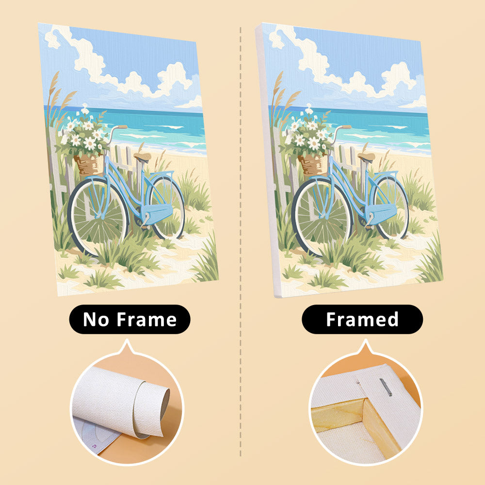 Coastal Whites mini canvas shown rolled without a frame and pre-stretched on a frame