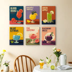 Cocktail Hour mini paintings displayed as a gallery wall in a sunny kitchen