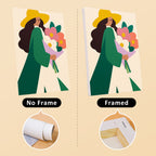 Color Block Ladies mini canvas shown rolled without a frame and pre-stretched on a frame