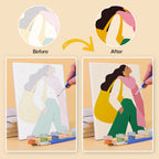 Before and after of a Color Block Ladies mini paint by numbers canvas