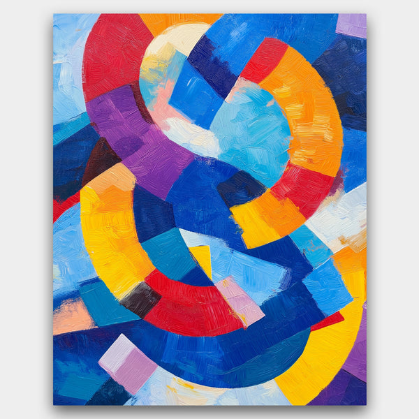 Abstract painting with colorful concentric circles on a white background