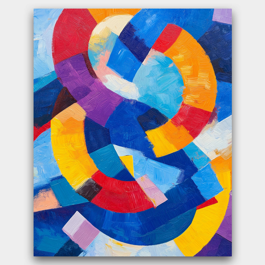 Color Collision paint by numbers kit of Kandinsky-inspired circles and arcs in red, blue and yellow
