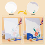 Before and after of a Confetti Petals mini paint by numbers canvas