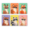 Cool Critters mini paint by numbers set: six cute animals in sunglasses, including a fawn, tiger, fox, bear, raccoon and bunny