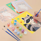 Filling in a Cool Critters mini canvas with numbered acrylic paints and a fine brush
