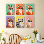 Cool Critters mini paintings displayed as a gallery wall in a sunny kitchen