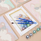 Numbered paint pots and brushes on a pre-stretched Cool Critters mini canvas