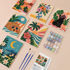 Cool Summer Vibes mini paint by numbers kit with six numbered canvases, acrylic paints, brushes and layout