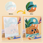 Before and after of a Cool Summer Vibes mini paint by numbers canvas