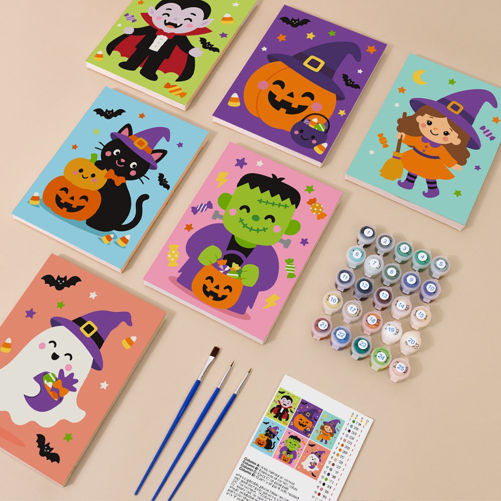 Costume Cuties mini paint by numbers kit with six numbered canvases, acrylic paints, brushes and layout