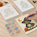 Costumed Frog Friends mini canvas shown rolled without a frame and pre-stretched on a frame