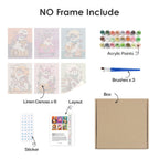 What's included without a frame: six rolled Cowboy Ghost Ranch mini canvases, acrylic paints, three brushes and layout