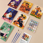 Cozy Autumn Spooks mini paint by numbers kit with six numbered canvases, acrylic paints, brushes and layout