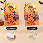 Cozy Autumn Spooks mini canvas shown rolled without a frame and pre-stretched on a frame