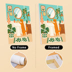 Cozy Cat Home mini canvas shown rolled without a frame and pre-stretched on a frame