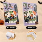 Cozy Frog Halloween mini canvas shown rolled without a frame and pre-stretched on a frame