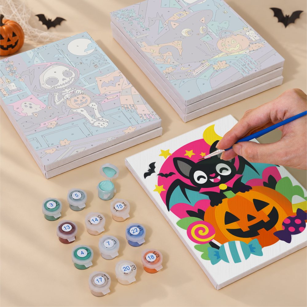 Cozy Haunted Home mini canvas shown rolled without a frame and pre-stretched on a frame
