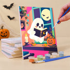 What's included pre-stretched on frame: six framed Cozy Haunted Home mini canvases, paints, three brushes, hangers and layout