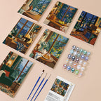Cozy Nooks mini paint by numbers kit with six numbered canvases, acrylic paints, brushes and layout