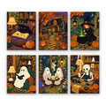 Cozy Witch Cottage mini paint by numbers set: six rich autumn scenes with a spellbook cat, a pumpkin path, a witch, ghosts and a skeleton
