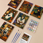 Cozy Witch Cottage mini paint by numbers kit with six numbered canvases, acrylic paints, brushes and layout